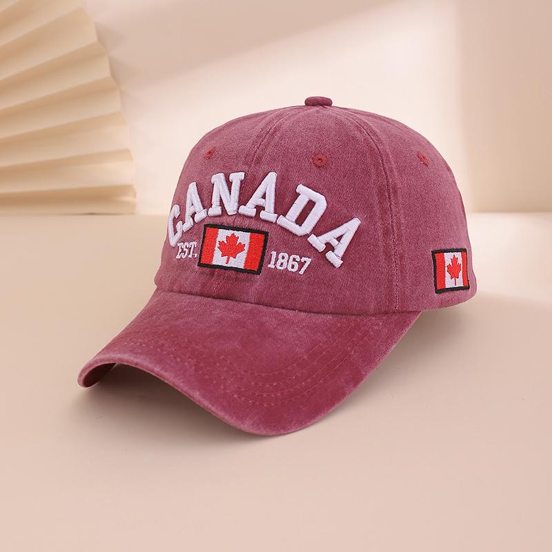 Fashionable and Retro Washed Embroidered Letter Maple Leaf Soft Top Baseball Cap, Simple and Versatile Adjustable Baseball Cap