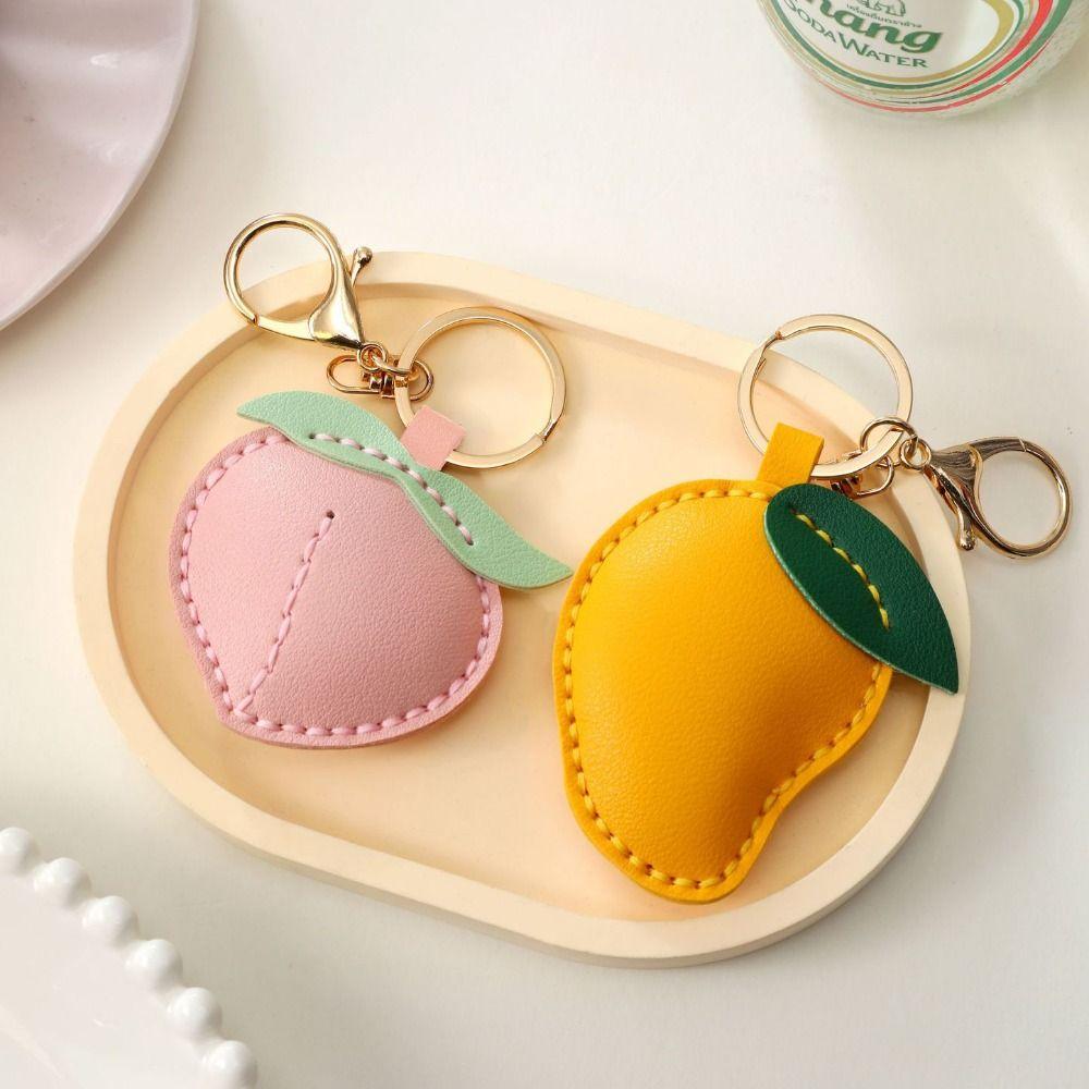 Cute Fruit Pendant Strawberry Bag Pendant Creative Leather Keychain  Men