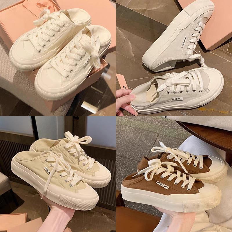 Grape mother studiolee~ 2025 new autumn small round head can be stepped on heel lace-up low-top casual style canvas shoes women