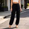 Women Casual Cargo Pants Elastic Waistband Drawstring Adjustable Ankle Pockets Loose Fit Workwear Trousers