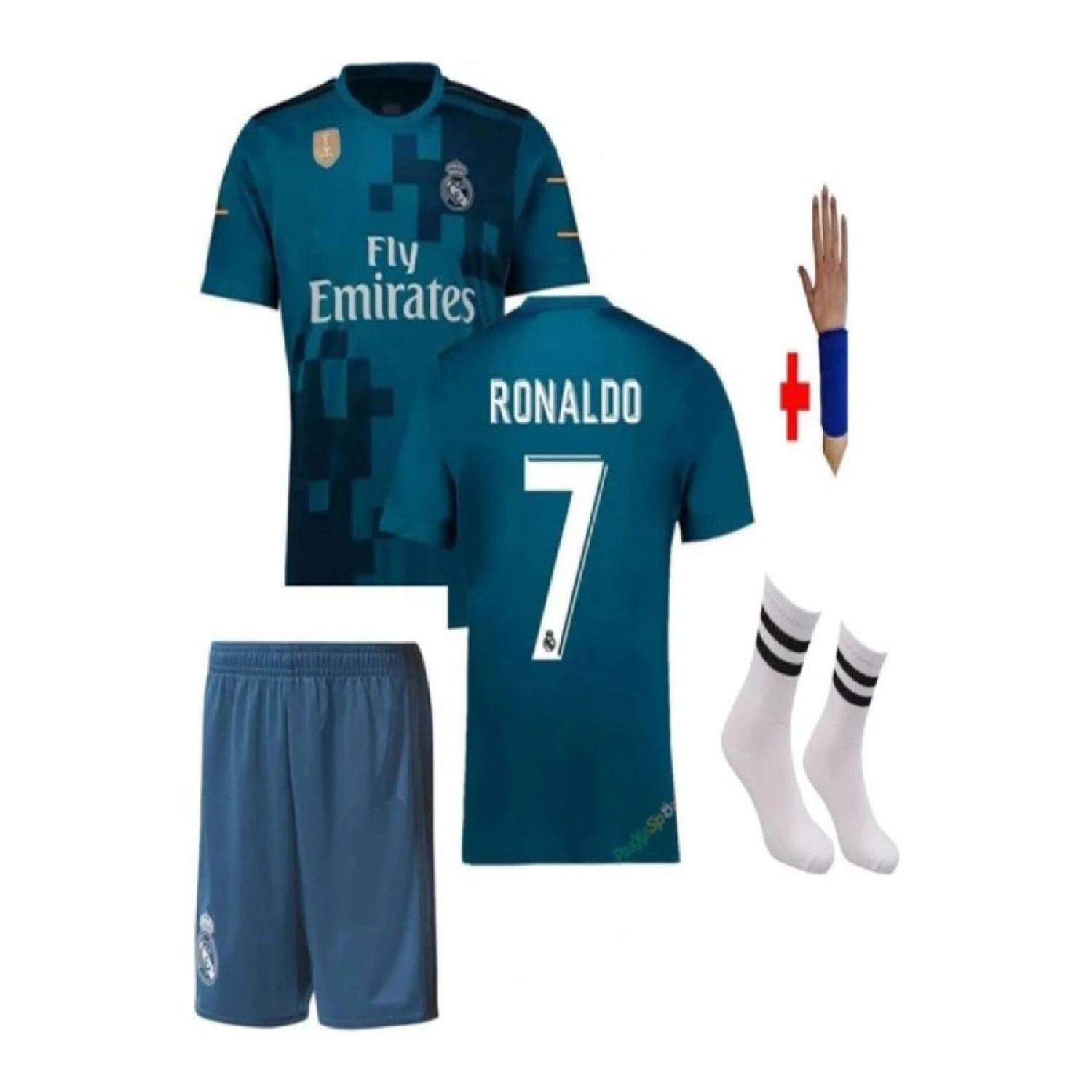 

Комплект из 4 выездных детских футбольных майок Real Madrid Ronaldo 2018 бирюзового цвета