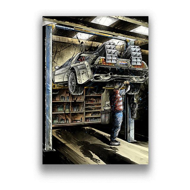 Klassischer Film Zurück in die Zukunft Auto Poster Kunst Malerei Leinwand Poster Druck Bild Moderne Heimdekoration Farben Kein Rahmen
