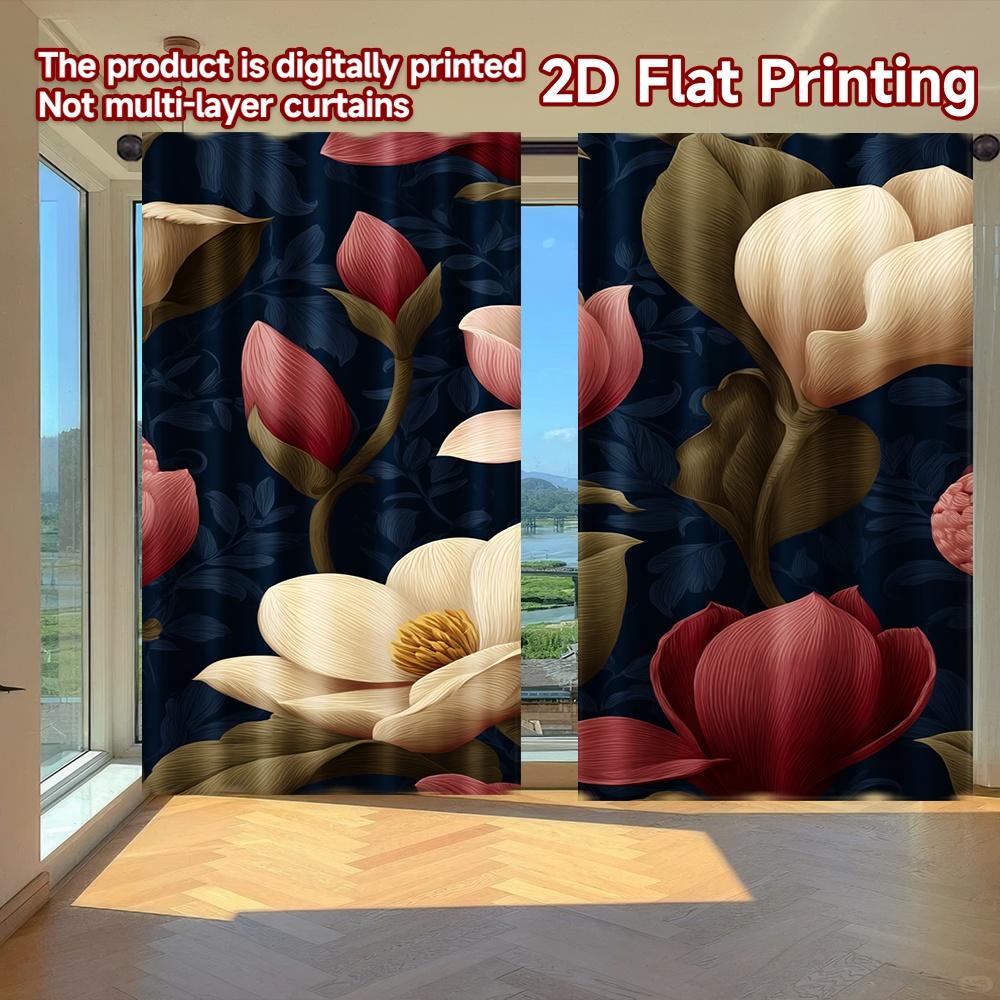 

2D FLAT PRINTING 2pcs Curtains (Without Rod) Floral Elegance on Dark Background (2) April Fools is Day holiday curtains Machine 100*130 HOOK 1pcs