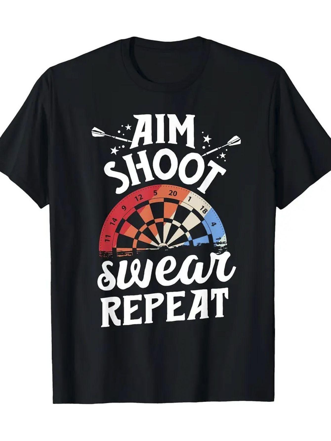 Aim Shoot Swear Repeat Darts Problems Dartboard Fun Hobby Dart Player TShirt Csaual Fashion Harajuku Hip Hop Y2K Man T Shirt S