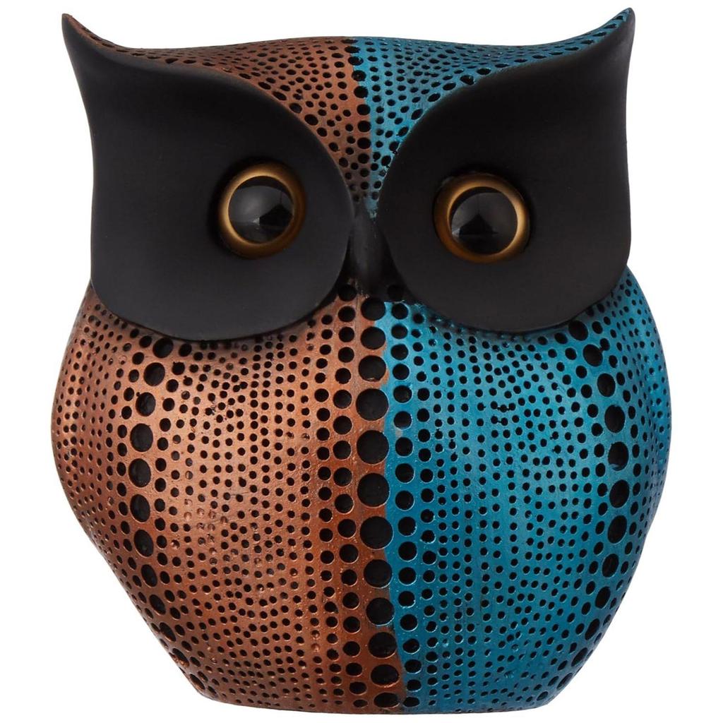 Modern Classy Happy Owl Resin Art Figure Showpiece (Pack of 1, Pink & Blue)