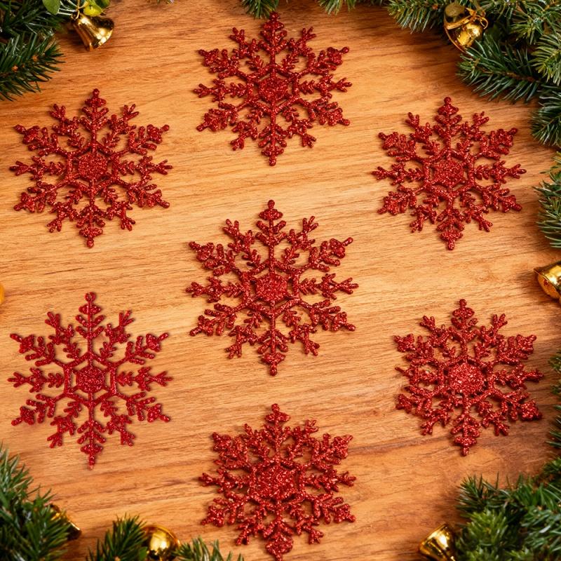 

3Pcs/Bsg Christmas Snowflake Decoration For Xmas Tree Hanging Ornament Home Room Decor Winter Navidad New Year 2026 Accessories 3Pcs красный