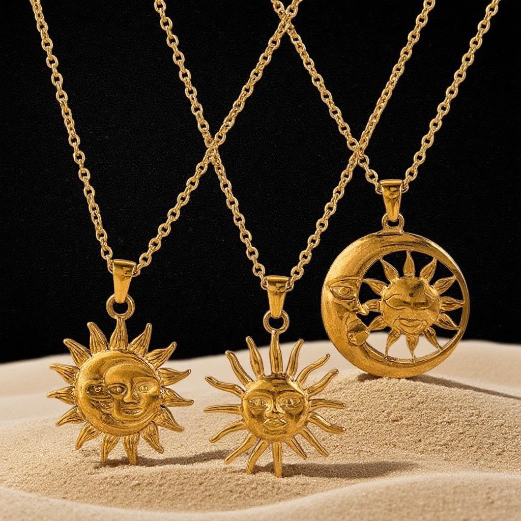 Sun Pendant Necklace, New Light Luxury Retro High-end Necklace Gift.