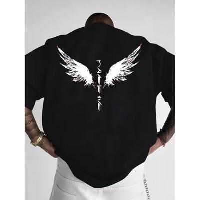 Męska Damska Koszulka Dziecięca z Nadrukiem Gotyckich Anielskich Skrzydeł i Mistycznych Run Koszulka Streetwear Bawełniana Krótki Rękaw