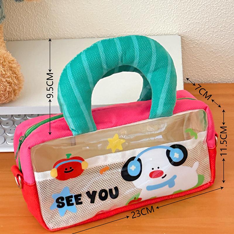 

Cute Cartoon Pencil Case Student Large Capacity Pen Bag With Handle Transparent Stationery Organizer Multifunctional Storage Bag