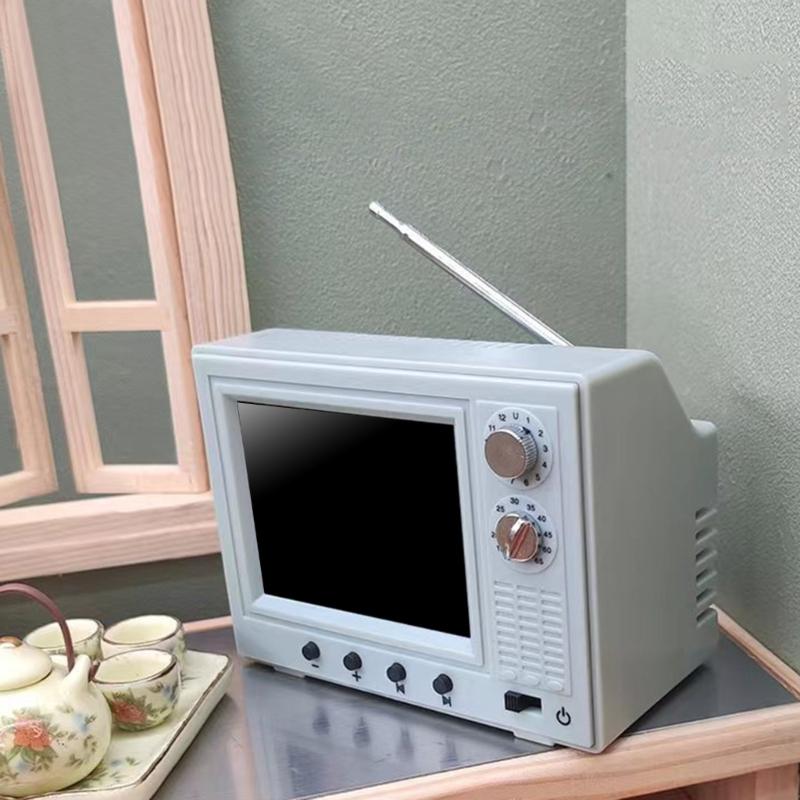 Animated Mini TV Furniture For Dollhouses 8.5cm Realistic Video Display Living Room Decoration