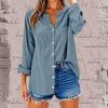 Women's Fashion Casual Solid Color T-Shirt Cotton Linen Long Sleeve Cardigan Loose Top