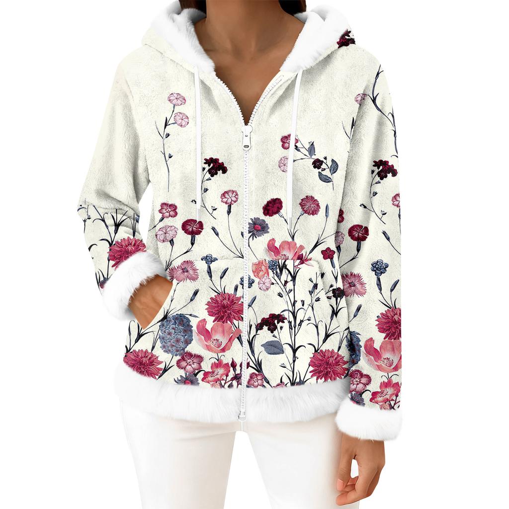 Women's Casual Fashion Long-Sleeved Zip-Up Fleece Hooded Cardigan