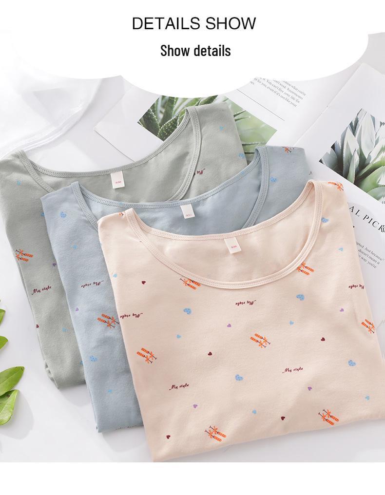 Damen Slim Fit Baumwoll-Unterwäscheset - Frisch & Niedlich Rundhals für Herbst/Winter