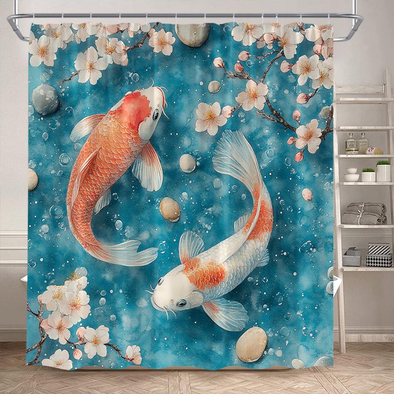 Lotus Shower Curtains White Floral Green Leaves Plant Chinese Style Art Bath Curtain Polyester Bathroom Bathtub Decor With Hooks