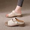 Fashion Large Size Hollow Slipper Summer Shoes for Women Chunky Middle Heel Retro Belt Buckle Breathable Leisure Outside Wear Slides