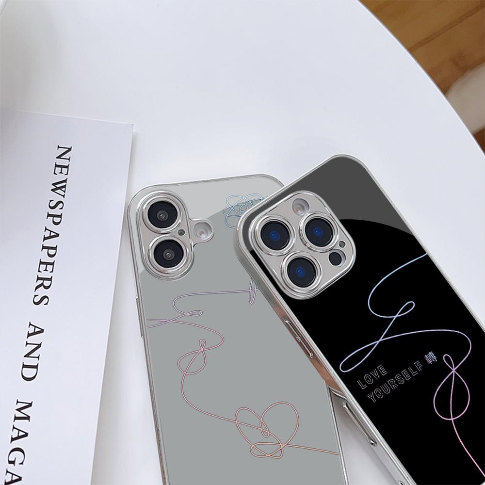 N184 Lovely Line Art Design Phone Case for iPhone 16 15 Pro Max Samsung S24 S23 Ultra A54 A35 Xiaomi Redmi Note13 12 Plated Frame Tempered Glass Cover