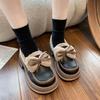 Fashion Bow Knot Women's Leather Shoes 2026 Winter New Plush Thicken Comfort Warm Shoes Height Increase Outdoor Non Slip Loafers