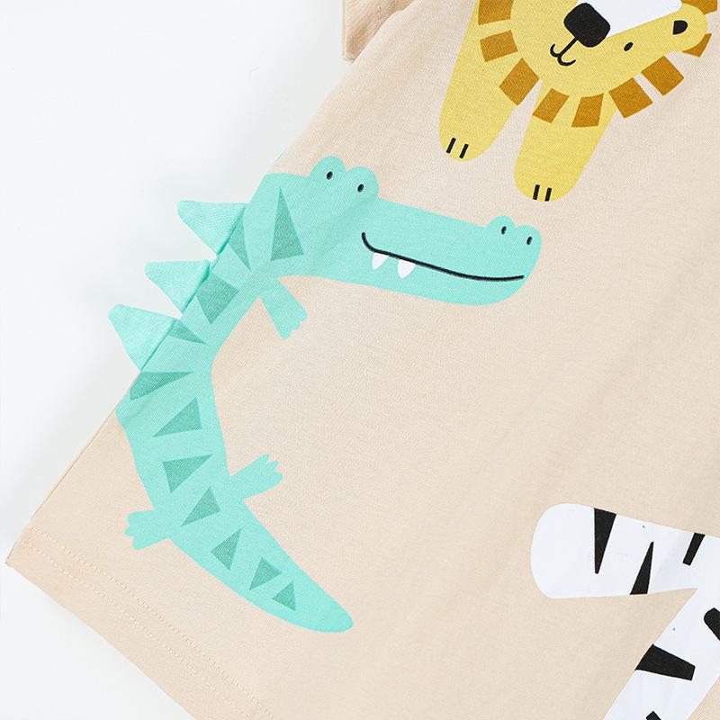 New Summer Collection: Boys’ Short-sleeved T-shirt with a Stylish Dinosaur Print, Children’s Round-neck Top