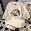 Cotton Cat Print Summer Short-sleeved T-shirt Women's Loose Casual and Thin Versatile Crew Neck Couple Heavy Ins