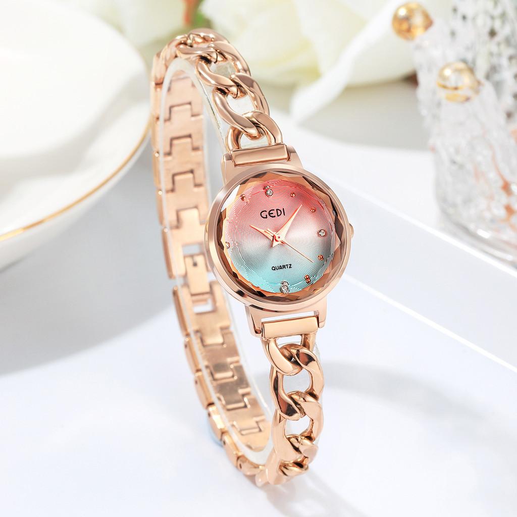 

Элегантные женские кварцевые часы Gadi с медной цепочкой, водонепроницаемые, для повседневного ношения Rainbow Pink