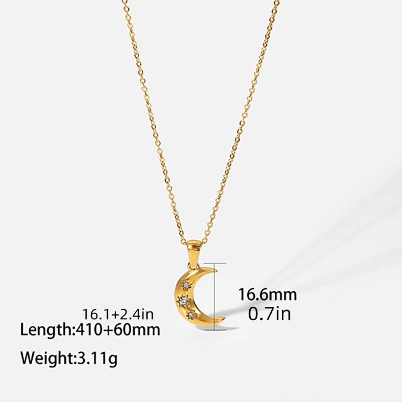 Stainless Steel Pendant Necklace Cubic Zirconia Charm Neckchain Unisex Clavicle Chain Gold Plated Waterproof Jewelry