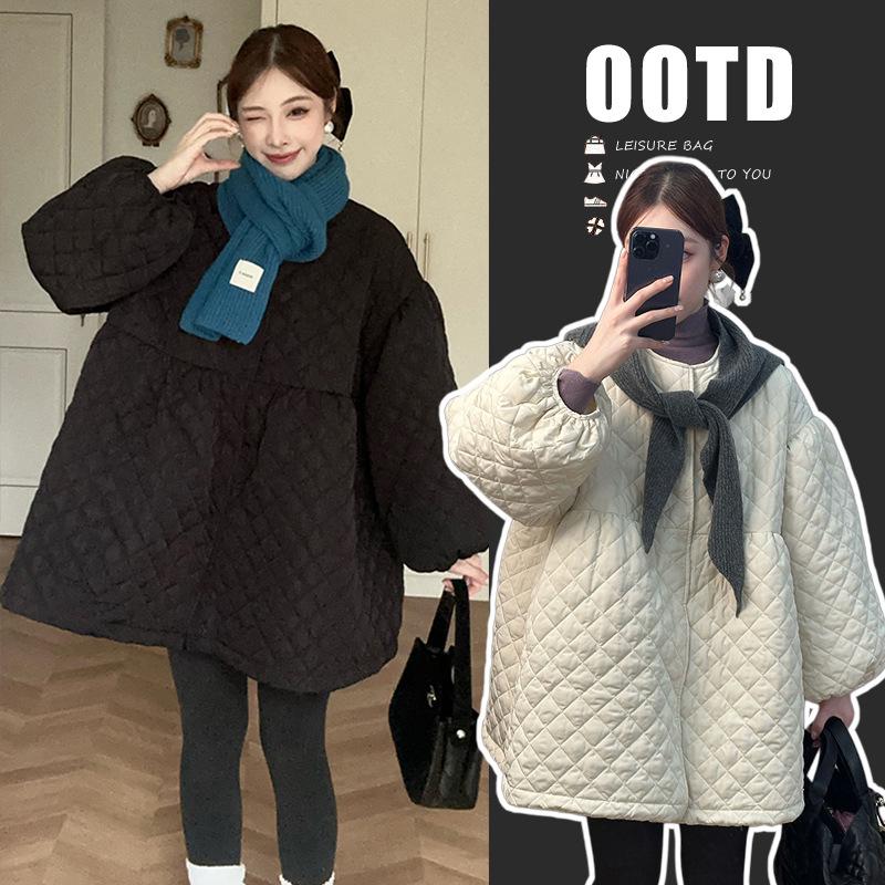 2025 Fall/Winter Maternity Korean-Style Versatile Quilted Cotton Jacket Dress 2XL