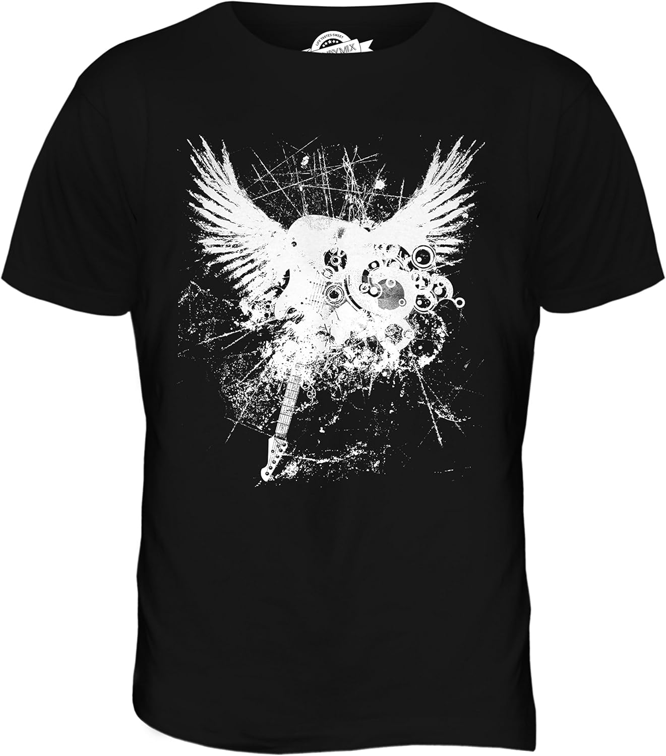 Grunge Electric Guitar Tattoo Mono Print Mens T Shirt Top T-Shirt XS чёрный