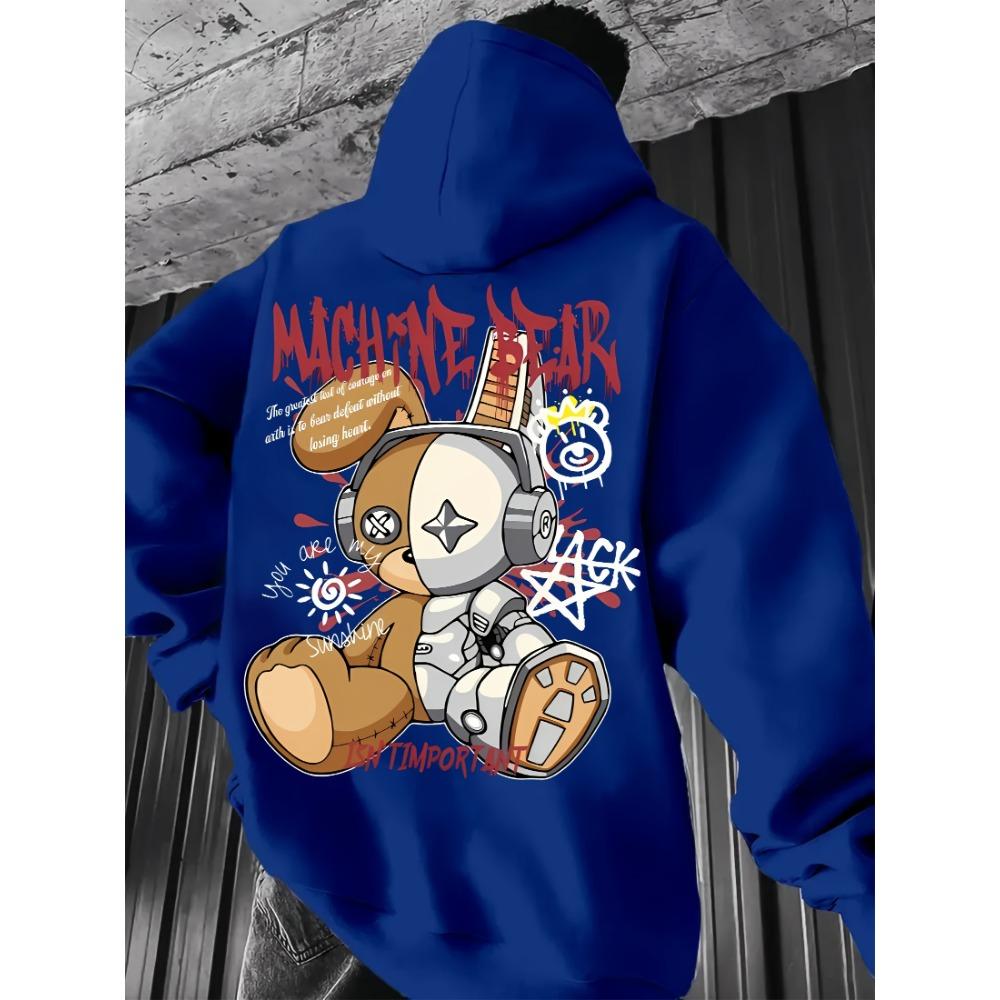 Hot selling Men's Autumn Mechanical Bear Printed Soft and Comfortable Hoodie Outdoor Street Style Clothing