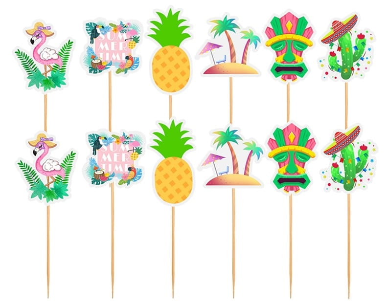 Hawaii Flamingos Cake Toppers 12-Piece Set