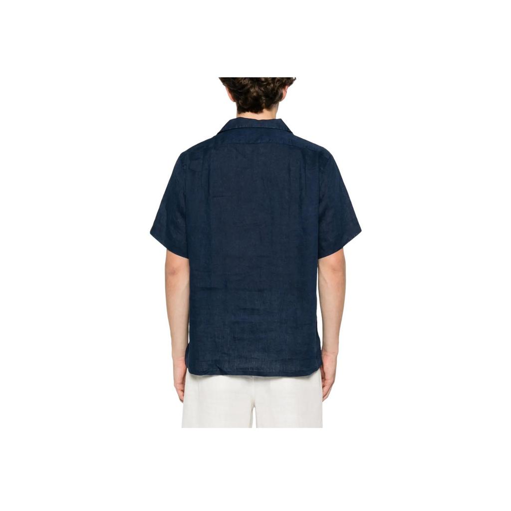 Polo Ralph Lauren Solid Logo Cuban Collar Loose Button Short Sleeve Shirt Men shirts Navy-Blue 710966421-001