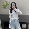 Langermede T-skjorter Kvinner Løse Hotsweet Hollow Out Crop Tops Studenter Mote Enkel All-match Våren Uformelt koreansk stil Ins