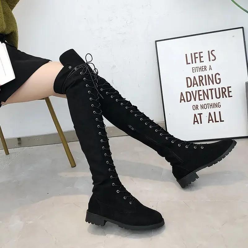 Lace-up Knee High Shaft Shoes Woman New In Above Over The With Laces Thigh Long Boots for Women Cosplay Spring Autumn