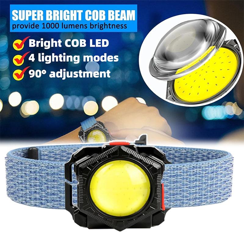 Portable COB Headlamp Flashlight Watch Light Type-C Rechargeable Headlight Outdoor Working Emergency Light Red Warning Lights