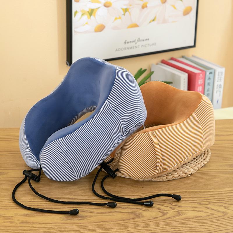 Plain Color Striped Memory Foam Neck Pillow & Travel Cushion