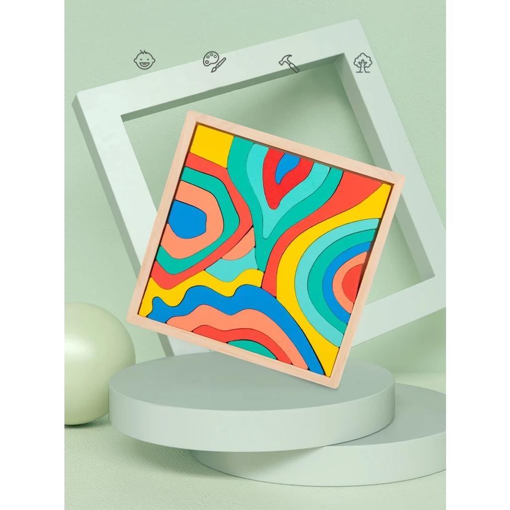 Children Rainbow Wooden Blocks Board Game Wooden Toys Montessori Parish Color Cognitive 3D Constructor Sensory Game Toy for Kids