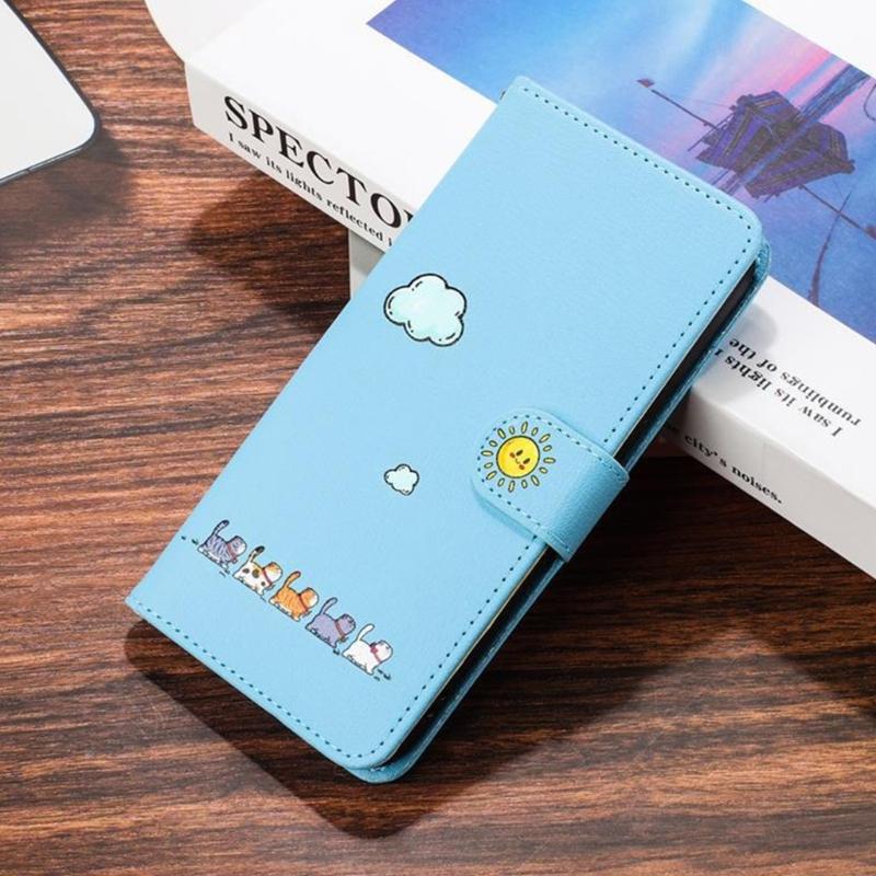 Artistic Feline Design Shockproof Flip Cover Case Protective Housing With Magnetic Snap Stand Function & Card Pockets