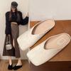 Retro Square Head Half Slippers Women's New Spring and Summer Suede Bag Head Soft Sole Flat Heel Slippers Flat Heel Shoes Large Size Shoes