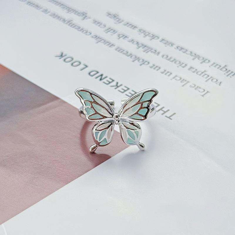 Small Fresh Exquisite Niche High-End Enamel Butterfly Zir*****Pen Ring Women'S Light Luxury Temperament Fashion Index Finger Ring
