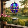 Wild Bird Water Station Hot Air Balloon Feeder, Retro Stained Glass Art Feeder with Bath Tray, Hanging for Outdoor Garden Patio Backyard Tray