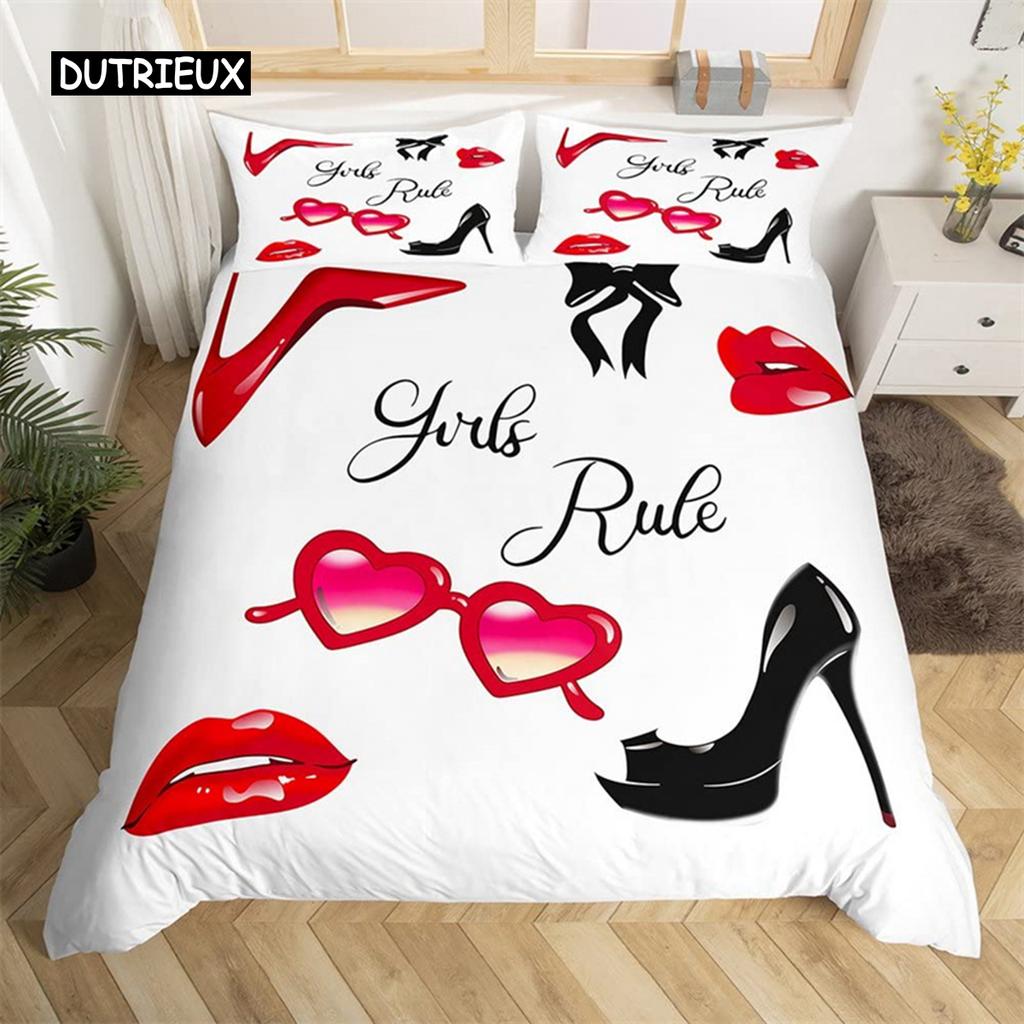 Flower Butterfly High Heels Duvet Cover King Fantasy Glitter Quilt Cover Polyester Romantic Theme Bedding Set Valentine Day Gift