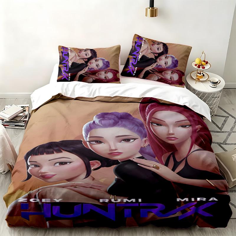 Kpop şeytan avcıları 3 parçalı set Yatak odası kullanımı için mükemmel Rahat nevresim takımı bir yorgan kılıfı ve iki yastık kılıfı içerir İdeal doğum günü veya Noel hediyesi