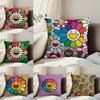 Colorful T-Takashi M-Murakami-s Pillow Case Anti-dustmite Pillowcase Invisible Zipper Silky Short Plush Sofa Cushion Cover