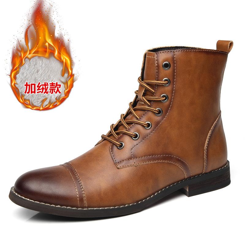 New autumn and winter Martin boots fashionable large size pointed retro leather boots high top British casual men's shoes 98666