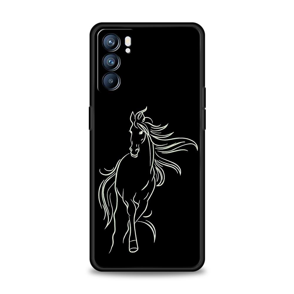 Phone Case For Oppo A54 A53 A52 A9 A15 A95 A17 A16 A76 A74 A57 A31 Find X6 X5 Reno8 Reno7 Reno6 Pro 5G Cover Animal Art Horse