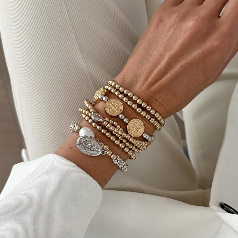 Love Pearl Bead Bracelet Set Retro Simple Elastic Bracelet Women Charm  Ins Style Bracelet Daily Jewelry Party Gift