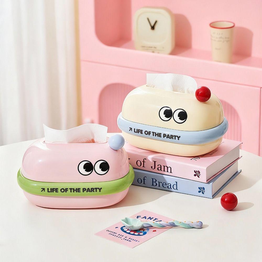 Creative Cartoon Tissue Box Built in Spring Big Eye Desktop Paper Towel Dispenser Reusable Napkin Dispenser Napkin Storage Case