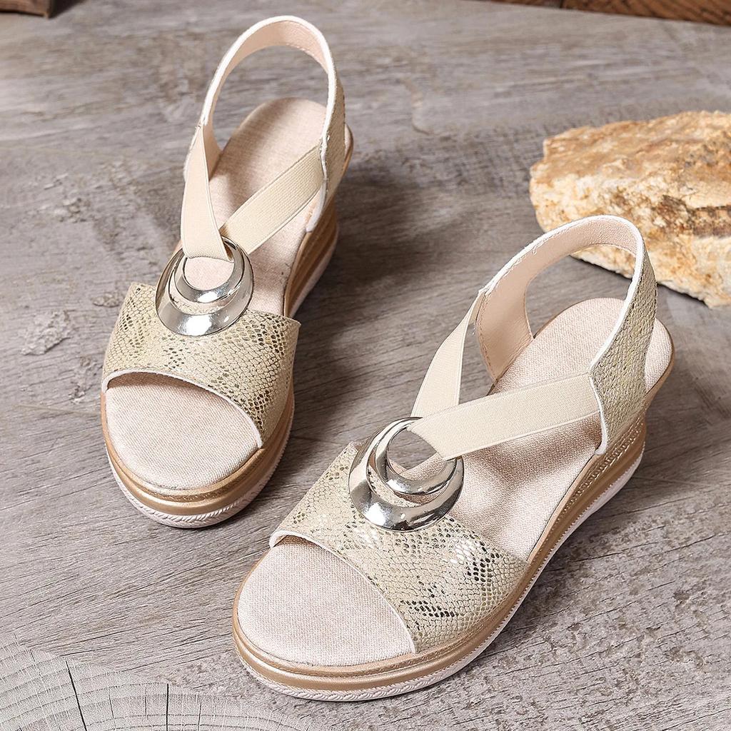 Fashion Women's Sandals Summer New Wedge Heeled Sandals Fashioon Casual Platform Sandal Metal Buckle Fish-mouth Sandals Sandalias Mujer