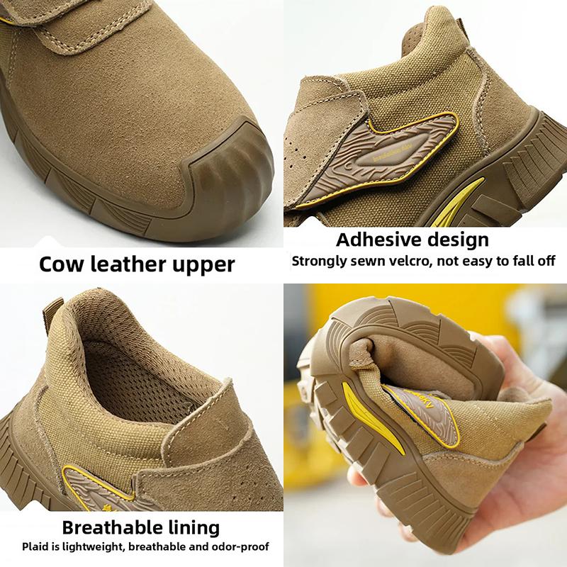 Oulylan Wear-resistant Insulated Work Shoes Male Lightweight Cowhide Protection Boots Anti Smashing Safety Shoes for Men