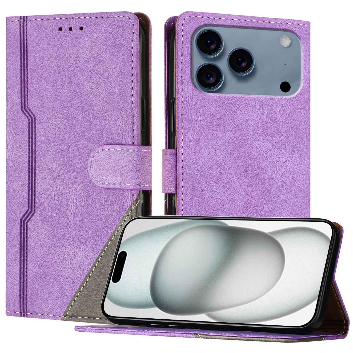 

For iPhone 17 Pro Max Leather Case Triangle Patchwork Wallet Stand Shockproof Phone Cover