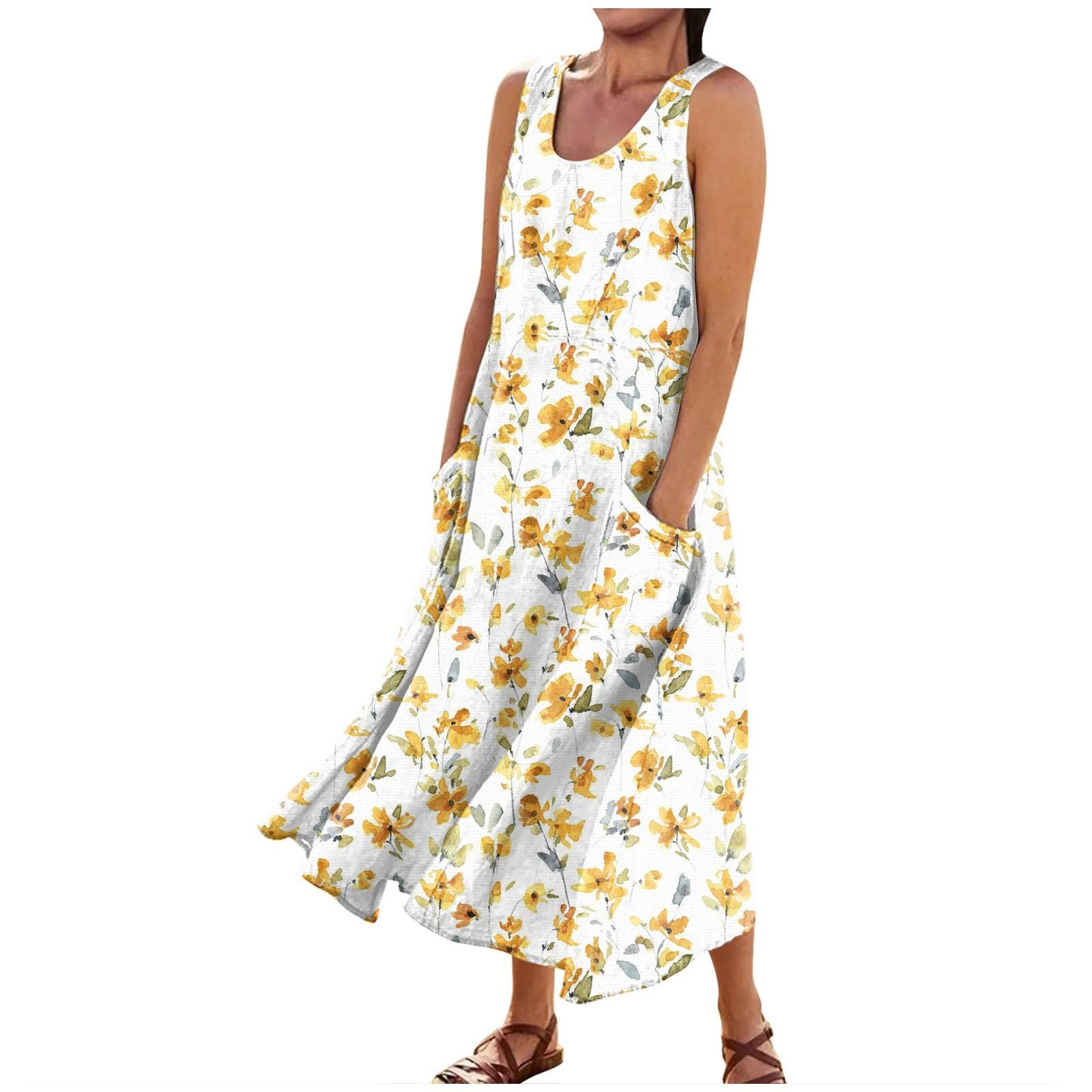 

Женское летнее повседневное модное платье без рукавов с карманом и круглым вырезом L